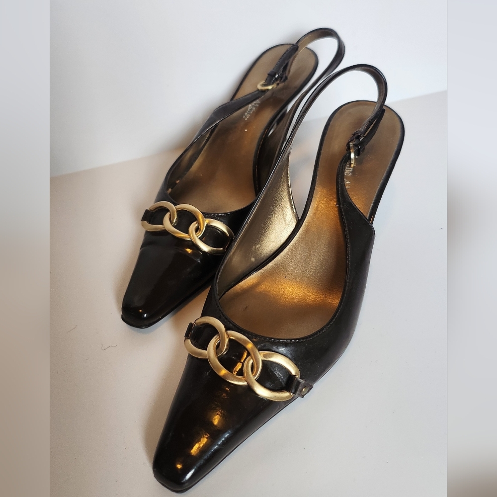 Etienne Aigner Black Heels with Gold Accent